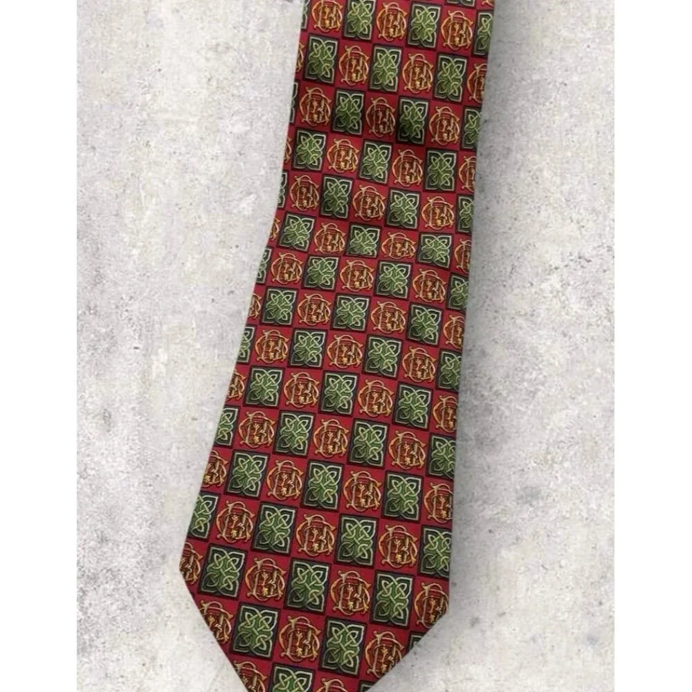 CHRISTIAN DIOR Silk Tie FRANCE Red Gold Monogram CD Baroque W:3.8" EUC - Picture 7 of 7